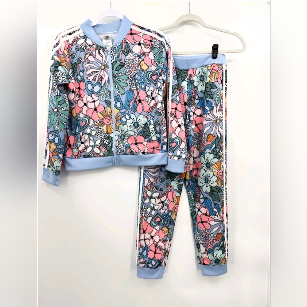 Adidas Kids Floral Athletic Set - Pink and Blue